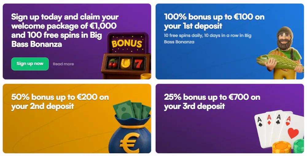 InstaSpin multi-tier welkomstbonuspakket voor de eerste drie stortingen.